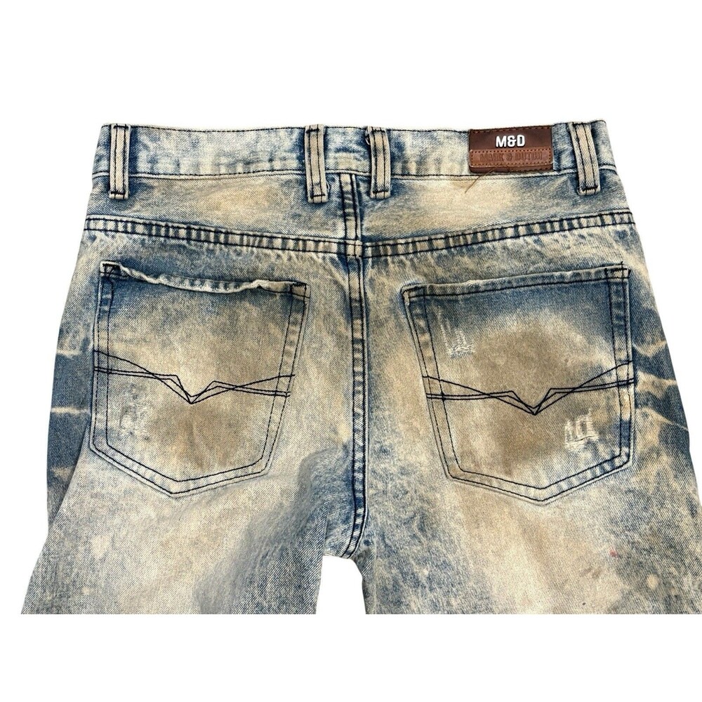 Marx & Dutch Mens Moto Denim Jeans 32W x 32L Heavy Distress Deep Stain Punk Rock